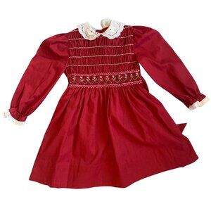 Vintage Polly Flinders Hand Smocked Floral Eyelet Peter Pan Collar Dress 5